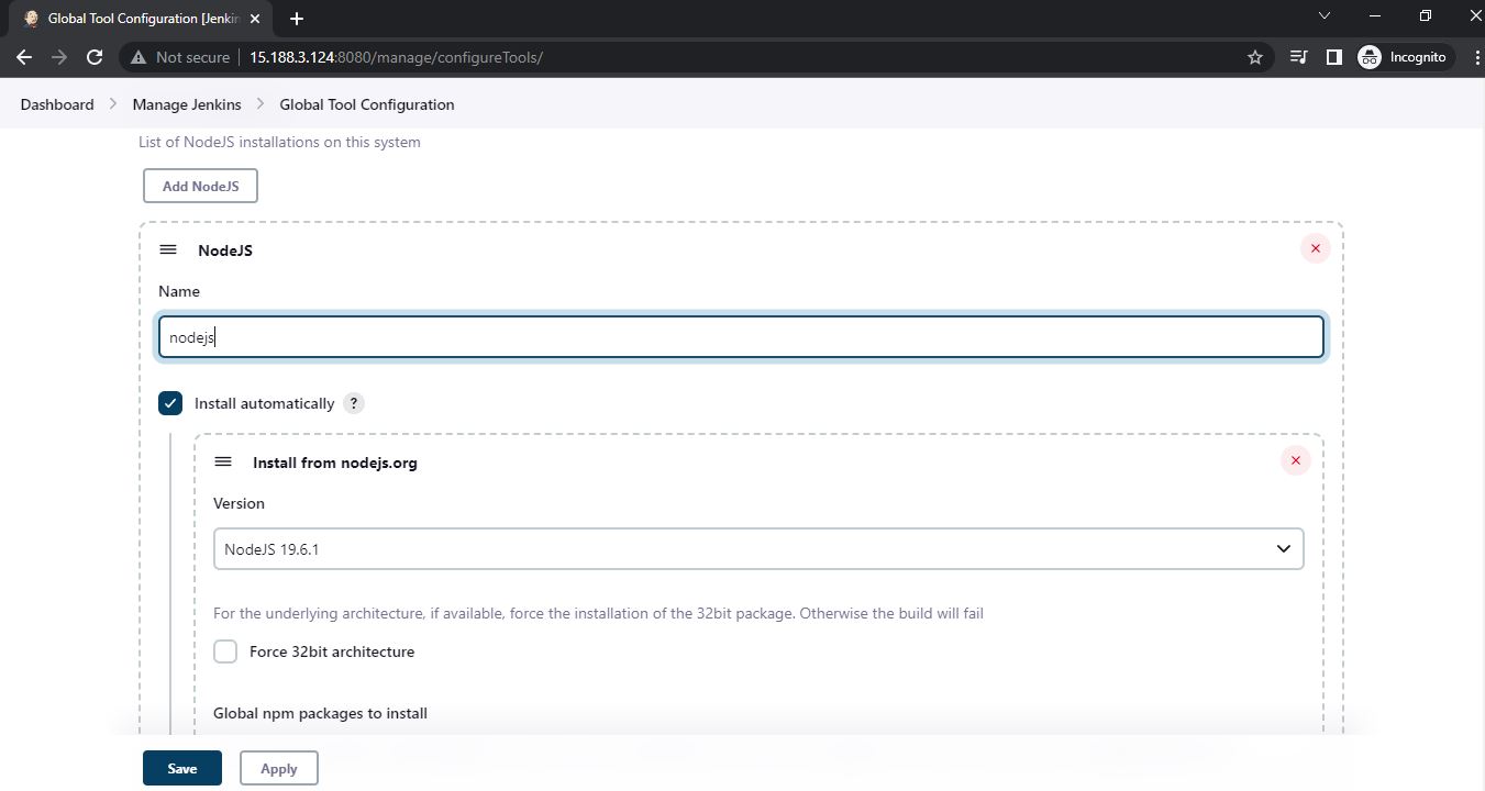 NodeJS global tool configuration