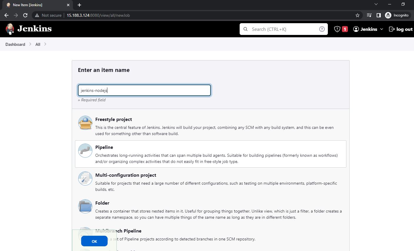 Create new Jenkins pipeline