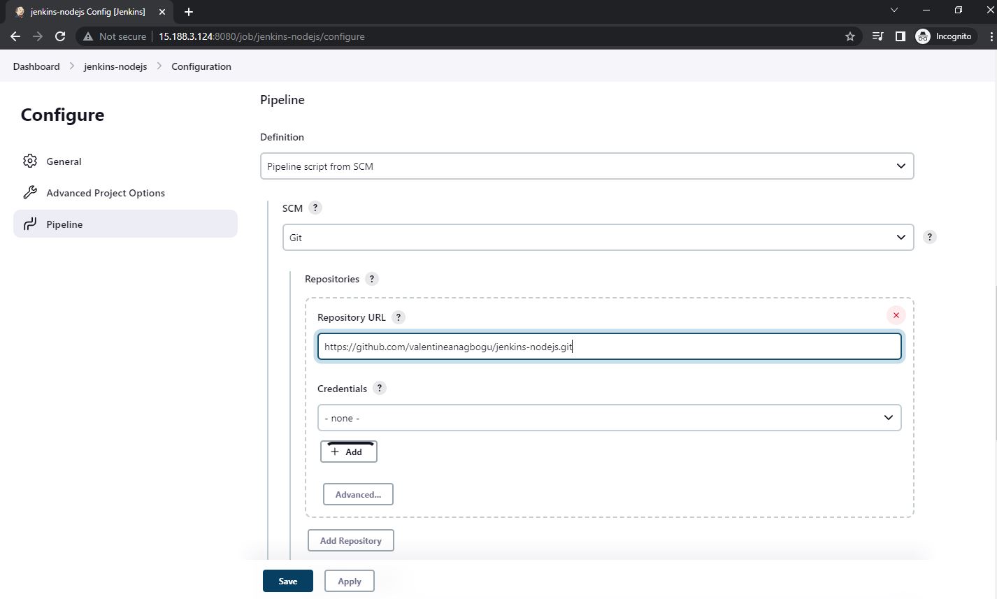 Configure pipeline Git repository